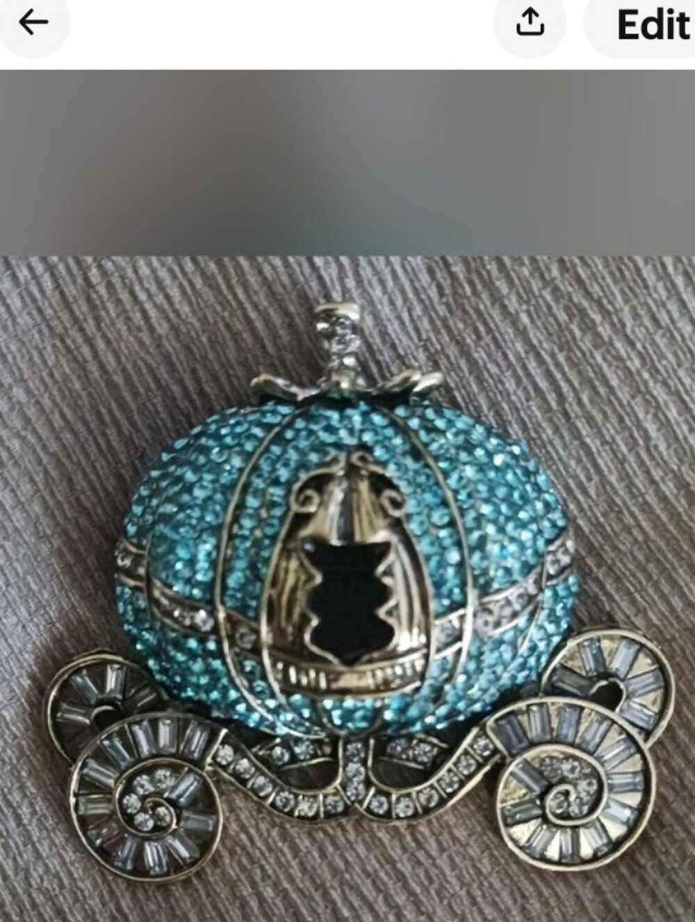 Blue Jeweled Pumpkin Carriage Cinderella Brooch